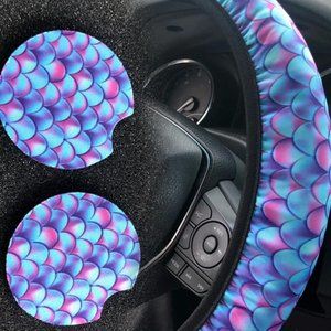 Mermaid Steering Wheel Cover and Car Coaster Set